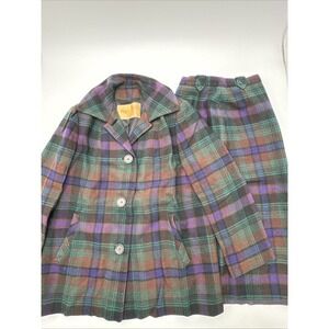 Vintage Pendleton Wool Plaid Blazer Suit Jacket Skirt Set Size 10 Made In USA
